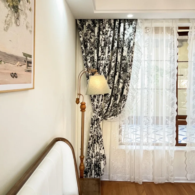 Wholesale French Romantic Retro black and white Rococo thickened chenille Arbutus curtains