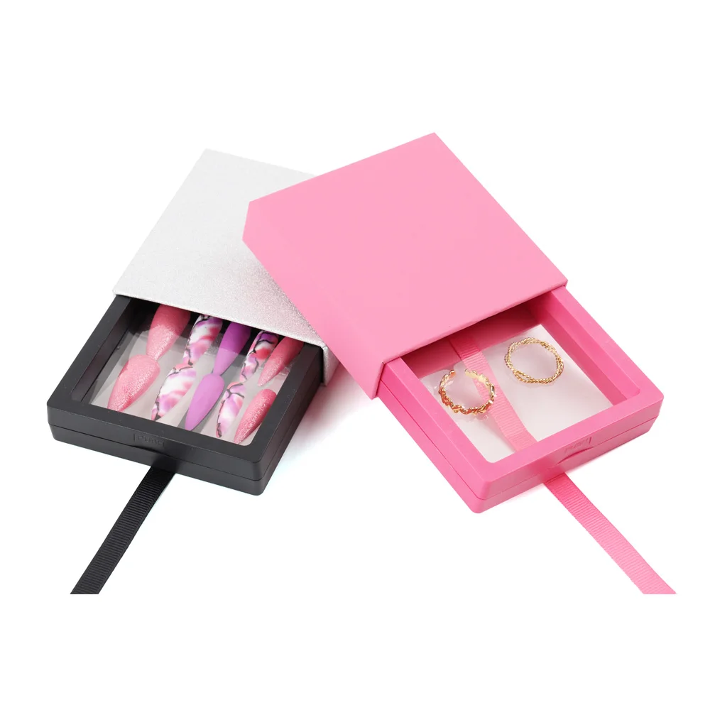 Custom Packaging Box Press On Nails Box Gift Clear Window Pull Out Press On Nail Tips Storage Box
