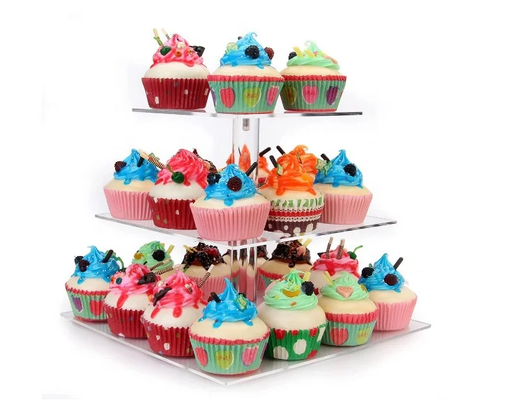 Dessert Stand Cupcake Stand Acrylic Holder 3 Tiers Square for Baby Shower Bridal Shower Birthday Wedding Hold 9 Donuts