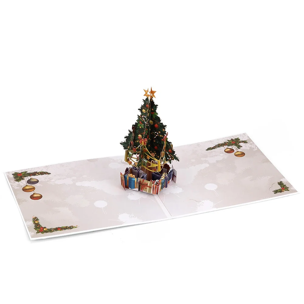Wholesale Laser Cut Paper Christmas Tree 3D Pop-up Pop Up Cards with Envelopes