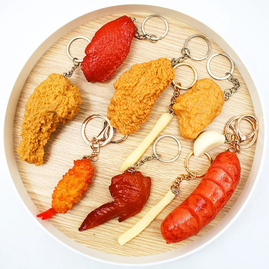 Simulation Food Key Ring French Fries Chicken Nuggets Key Chains Fried Leg Wing Keychain