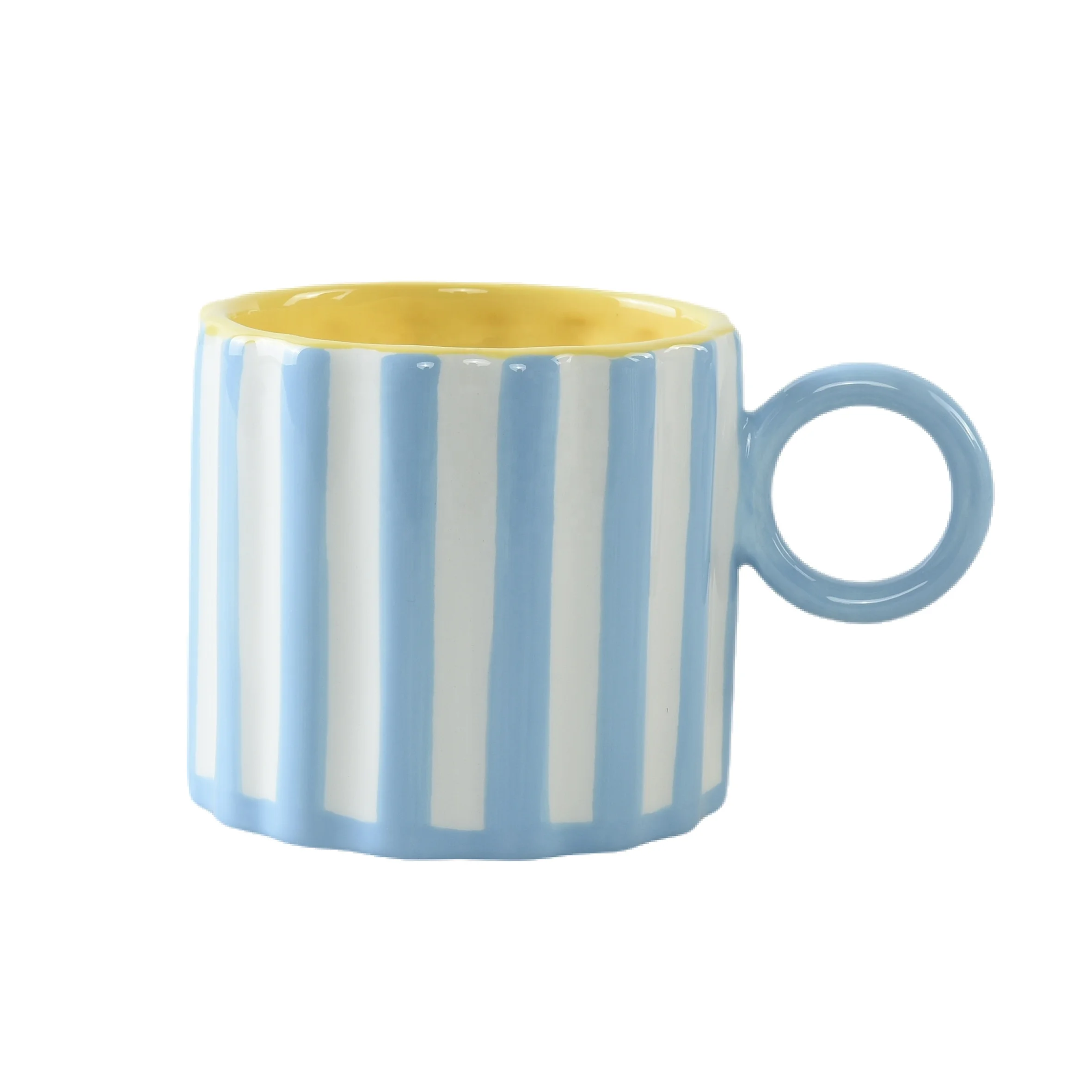 Colorful  Graphic Geometric Stripped Decorative Ceramic coffee mugs with ring handle