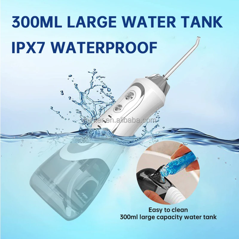 Portable and Rechargeable 300ml Water Tank IPX7 Water Proof Cordless Water Flosser Teeth Cleaner for Home and Travel