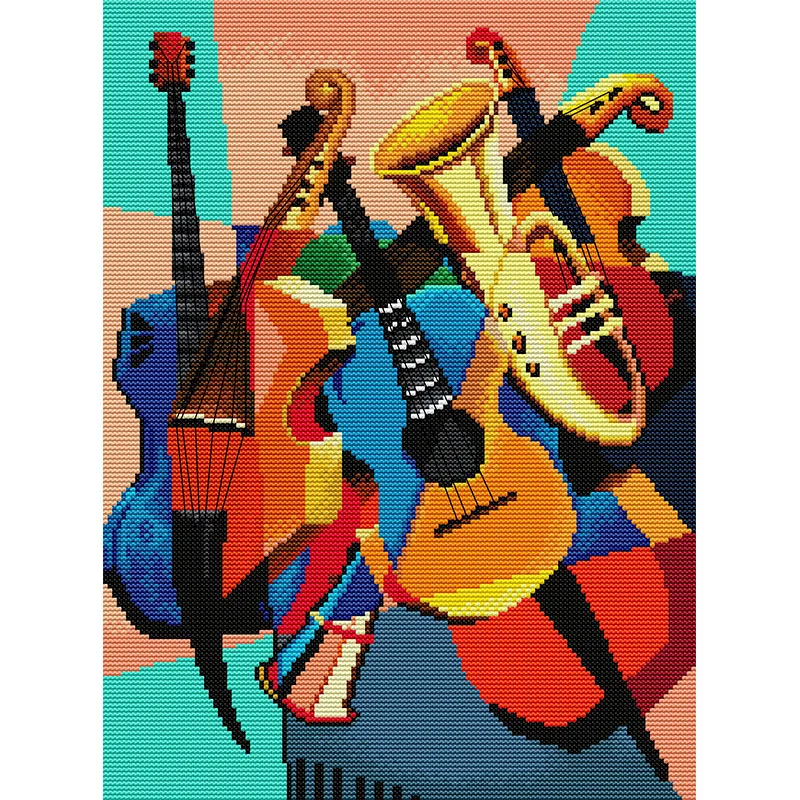 NKF Hand-made Embroidery Kits Guitar Pattern Printed Cross Stitch Kit
