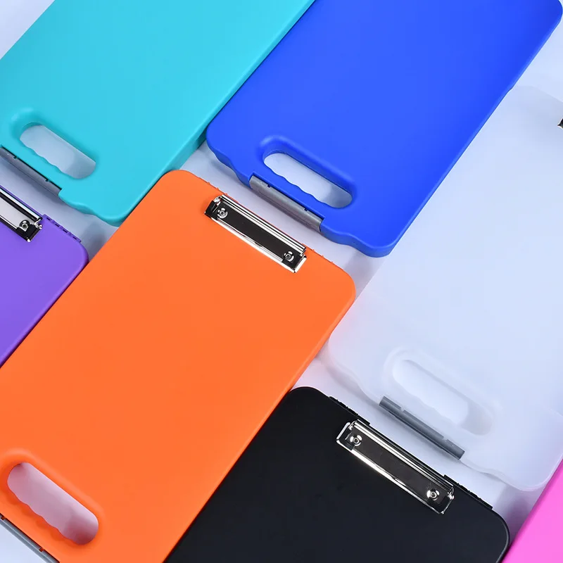 Custom logo File Clipboard A4 Plastic Nursing Folding Writing Board Metal Clip Board Storage  Plastic Box With Storage