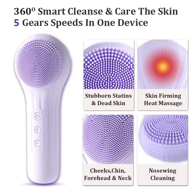 Vertical Anti Bateria Silicone Facial Cleansing Warm Massage Face Skin Scrubber Exfoliator Sonic Vibration Exfoliating Brush