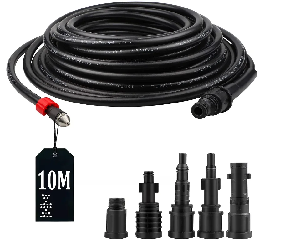 Pressure Washer Hose 10M 180 Bar  includes 5 Adapters for karcher  Lavor Interpump Bosch High Pressure Cleaner