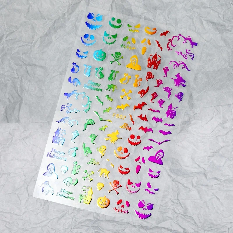 Halloween nail stickers color laser Europe and the United States pumpkin skull DIY self-adhesive nail decal stickers