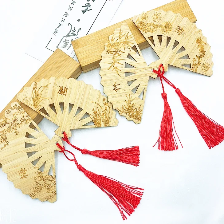 High-Grade Solid Chinese Bamboo Wood Bookmark With Tassels Bamboo Bookmarks With Gift Box for Women Men and Family