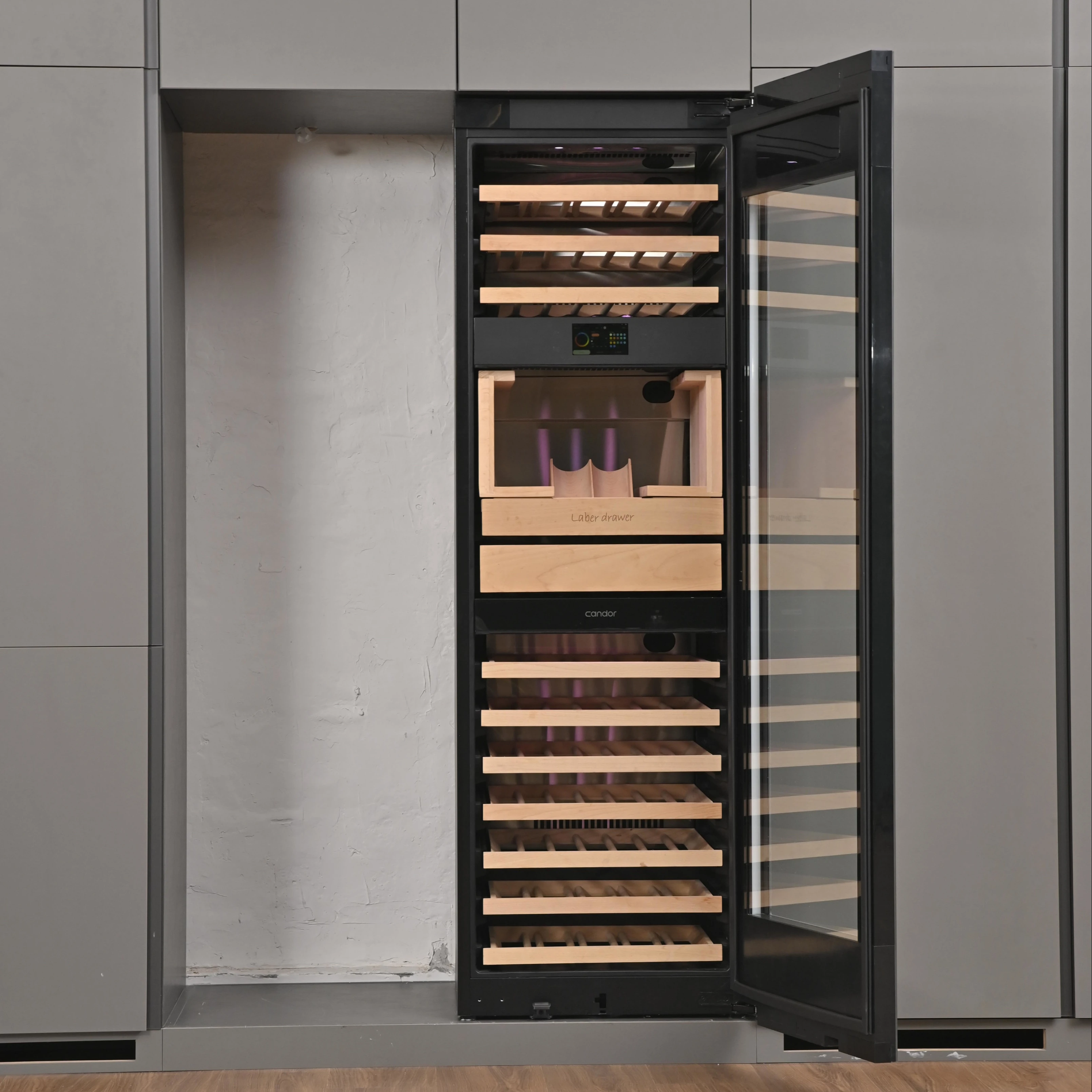 Revolutionize Your Home Wine Storage with Our 305L Cabinet Featuring Fingerprints, Logo Projection, TFT Screen, and RGB Lighting