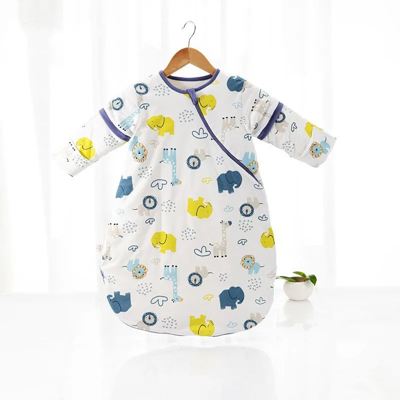 Spring and autumn round neck detachable sleeve sleeping bag cute and warm  newborn baby zipper sleeping bags