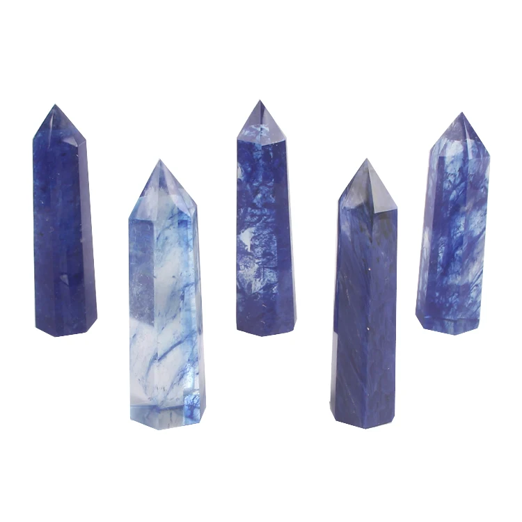 Wholesale blue smelted stone crystal column ornaments original stone carving tower home decoration