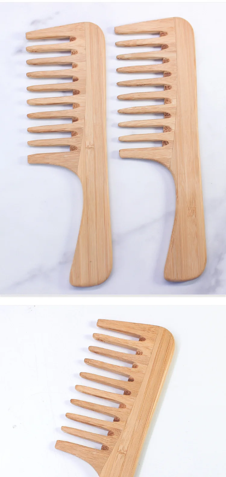 Laser logo bamboo wide tooth comb Handmade Natural color Hair Comb for Women