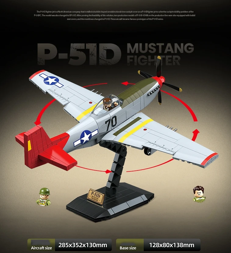 WW2 P-51 Mustang Fighter Plane Building Block Set 580 -Pcs Military Set Air Force Series Plane Toy With Soldiers for Kids