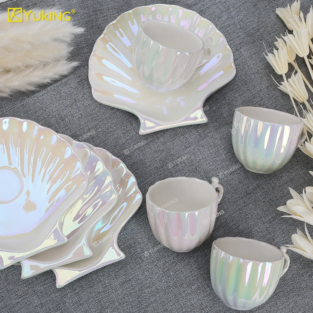Pearl shell color coffee cup European creative coffee cup saucer Ceramic cup Gift ins Afternoon tea set Tea kitchenware Dinner p