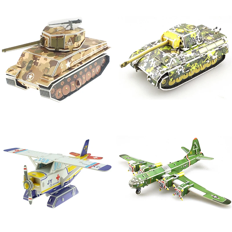 non-toxic eco-friendly gift custom DIY paper puzzle 3D Tank & Warcraft paper puzzle educational brain teaser toy for kids