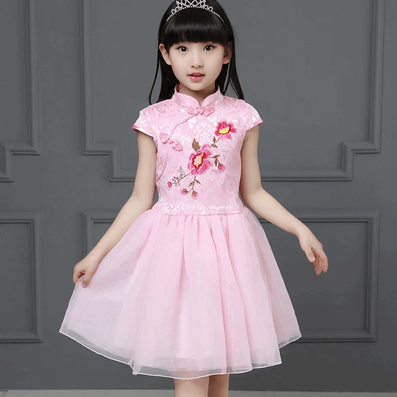 Summer Chinese Style Floral Cheongsam Girls casual Tutu Dress Children performance Clothes wholesale