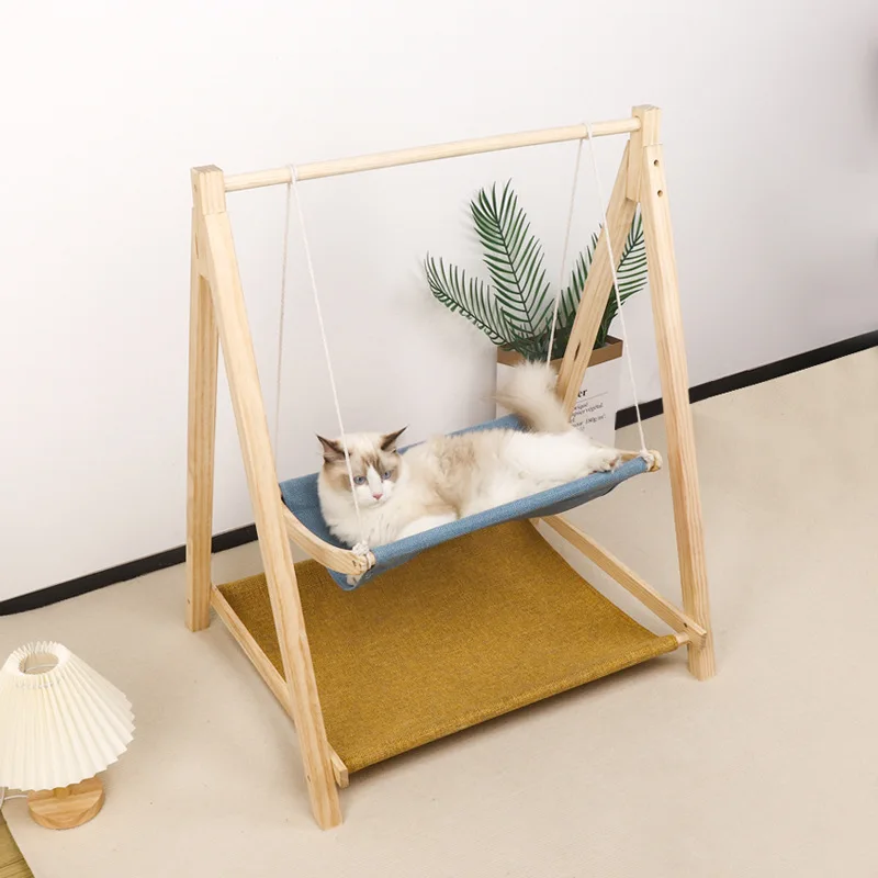 Fashion Cute Pet Cat Swing Cat Bed Wooden Cat Hammock Anti-rollover Pet Hammock