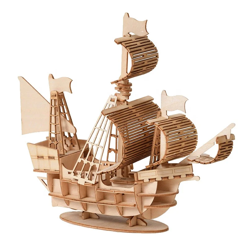 Factory Wholesale Customized Cheap 3d Wooden Boat Model Puzzle ODM OEM New DIY Wooden Model Puzzle Set Kids Handicraft Toys