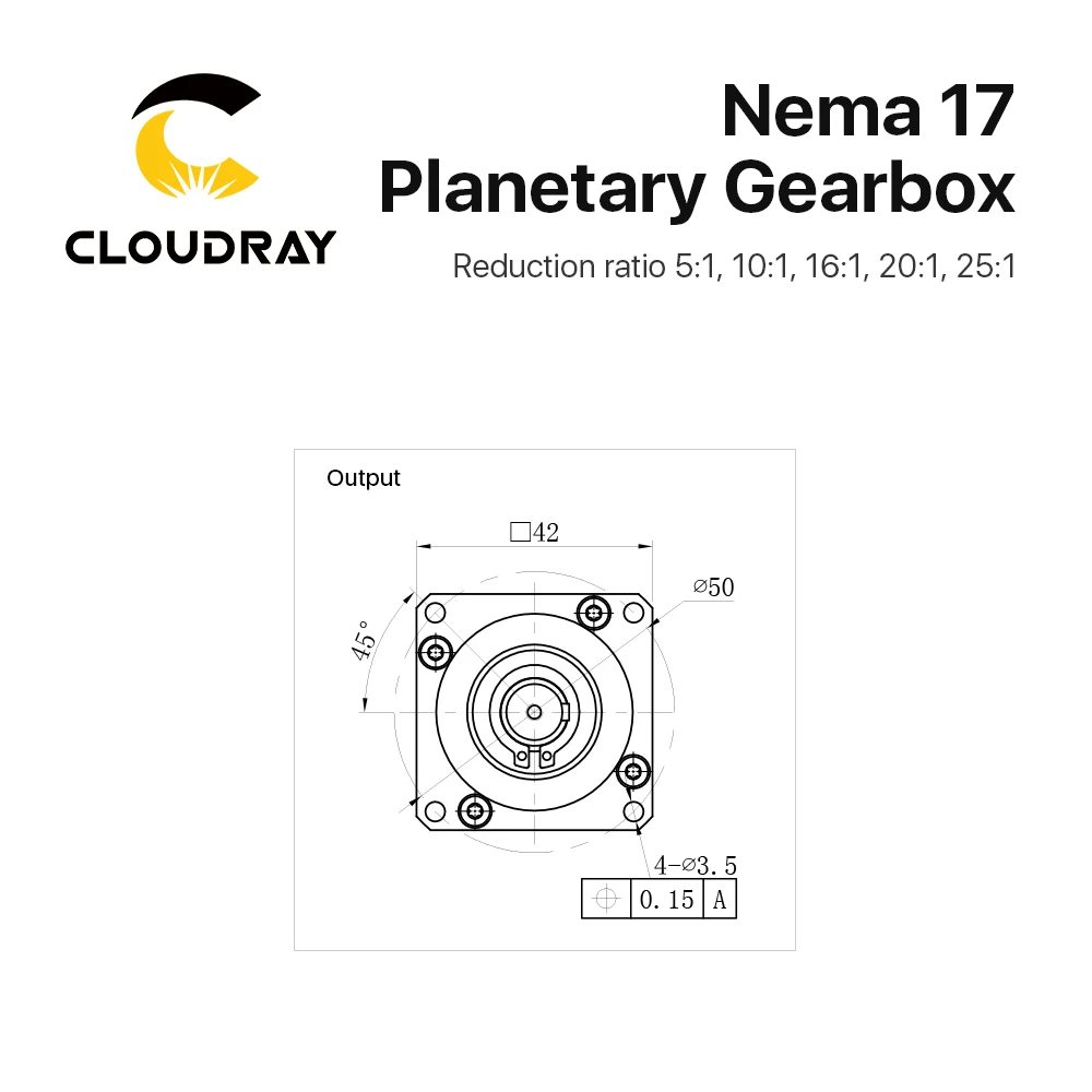Cloudray Nema 17 Standard Square Precision Planetary Reducer Gearbox For Laser
