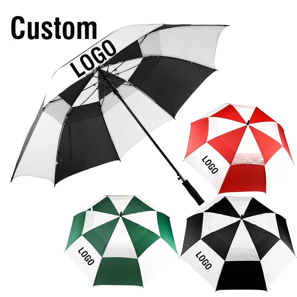 Factory Custom 30inches Auto Open Golf Umbrella Windproof UV Resistant Polyester Pongee with Straight Handle Promotional Gifts