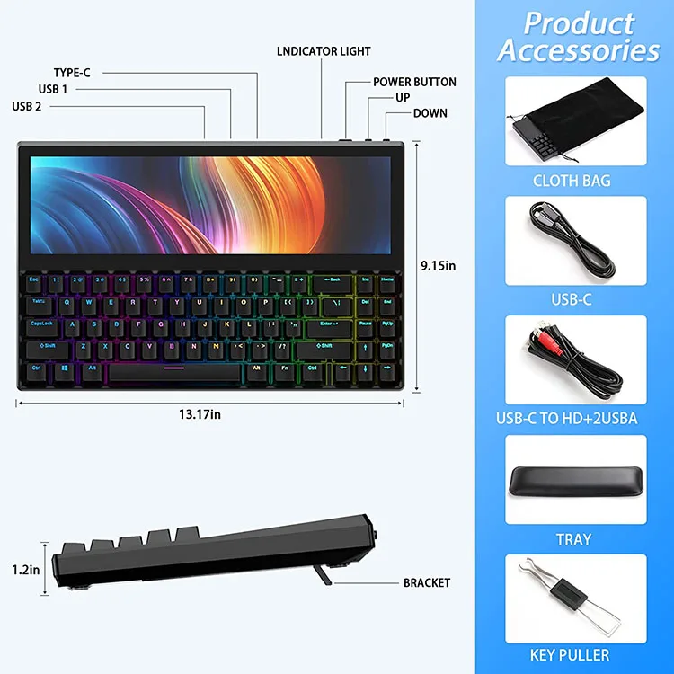 Mechanical keyboard K2 Monitor Universal Mobile Phone Computers Dual Screen Extender Portable 2 in 1 Keyboard