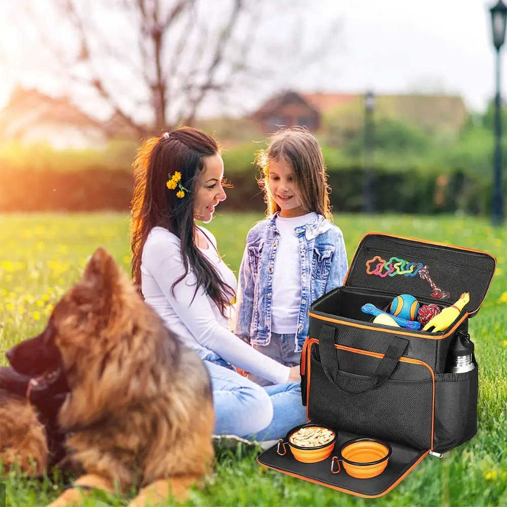 Dog Travel Bag Airline Approved Pet Food Carrier Bag Includes 1 Pet Travel Tote 2 Dog Food Containers 2 Collapsible Dog Bowls