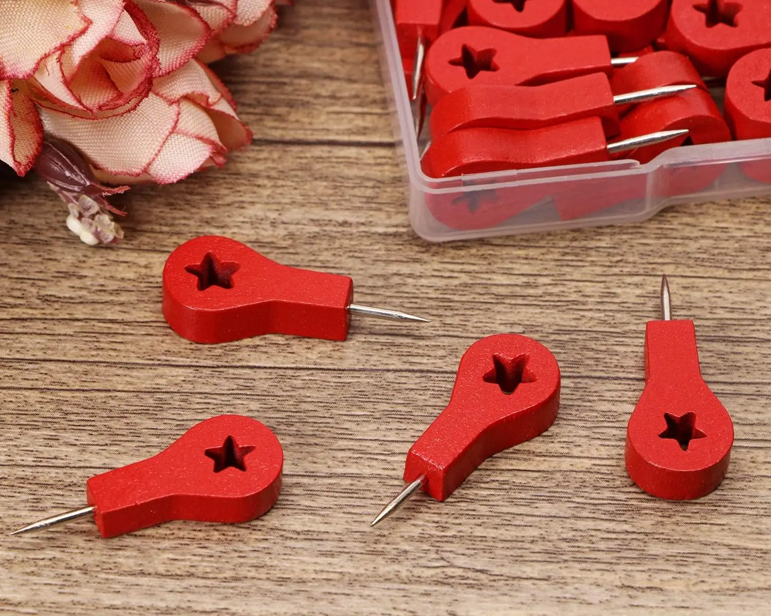 40 pcs Creative Wood Push Pins,Decorative Wood Map Pins for Travel Hanging Art Picture Photo
