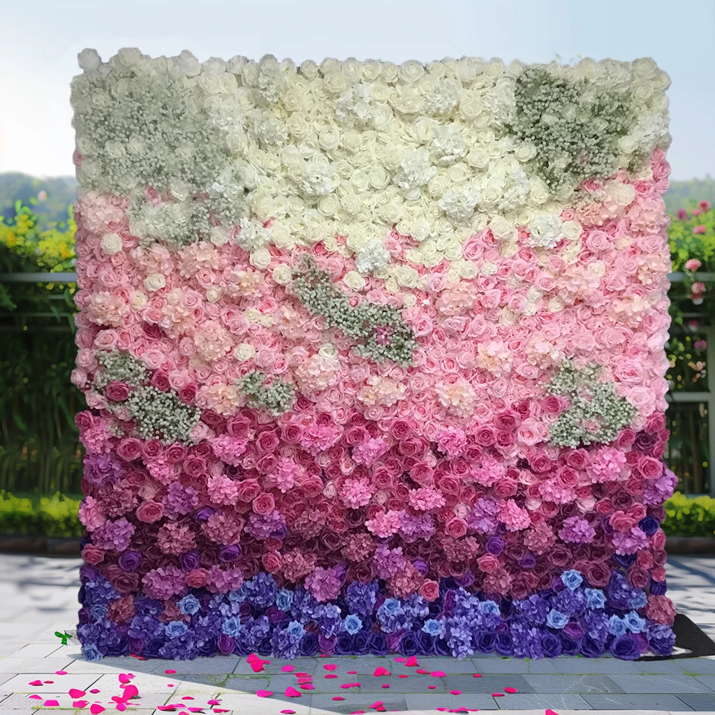 Hot Custom Fabric Plastic Florable Hanging Backdrop Silk Artificial Flower Wall With Stand For Wedding Decor Decoration