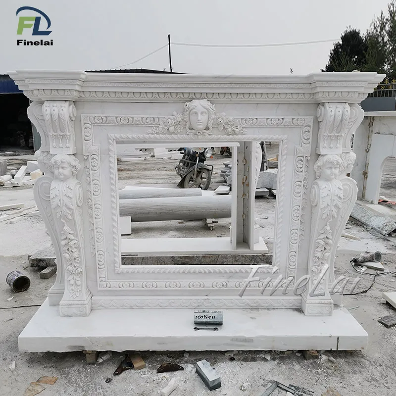 Finelai classical design Georgian gothic cultured marble fireplace mantel