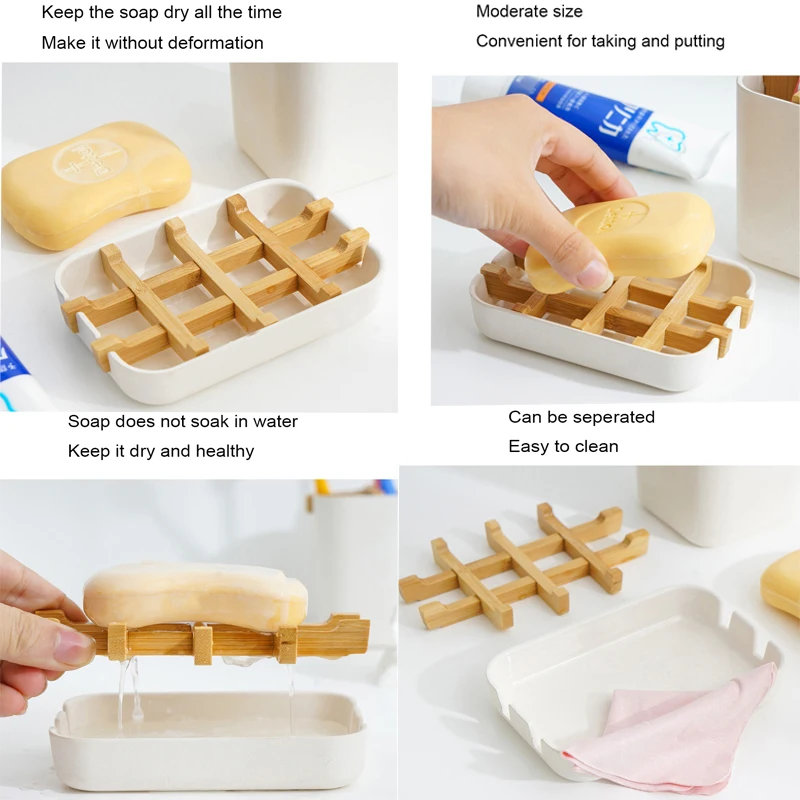 Biodegradable rectangle eco bamboo fiber self draining travel soap dish bar soap tray