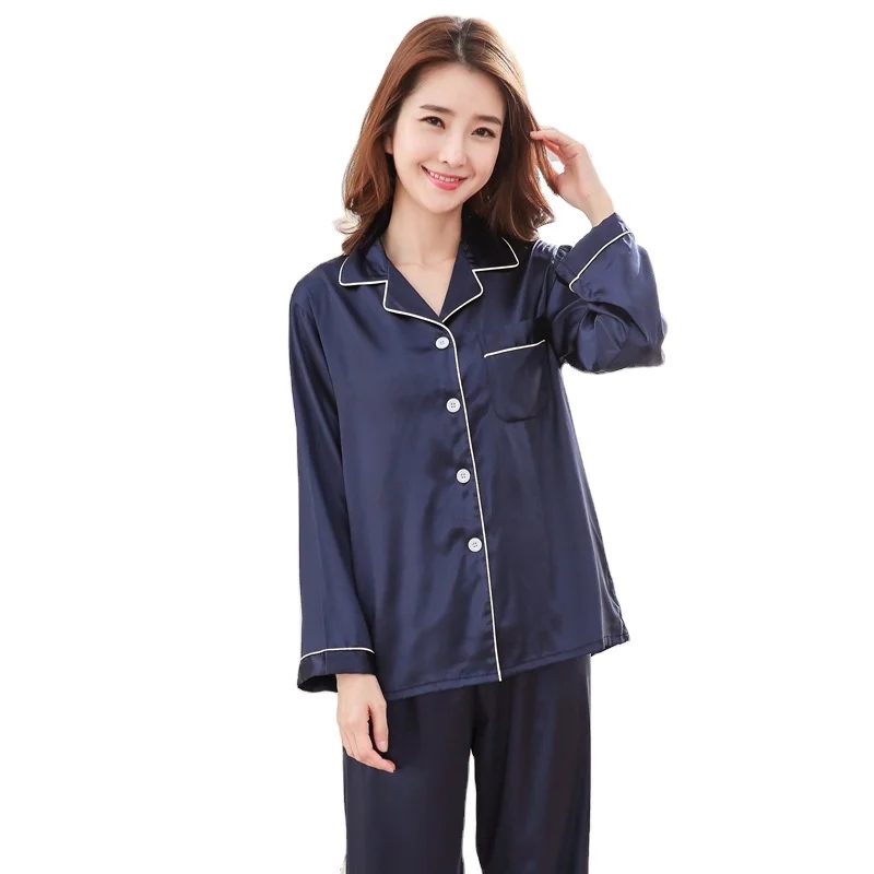 Hot Pajama for men and women South Korea version for autumn and winter silky long-sleeved silk two-piece suit home use