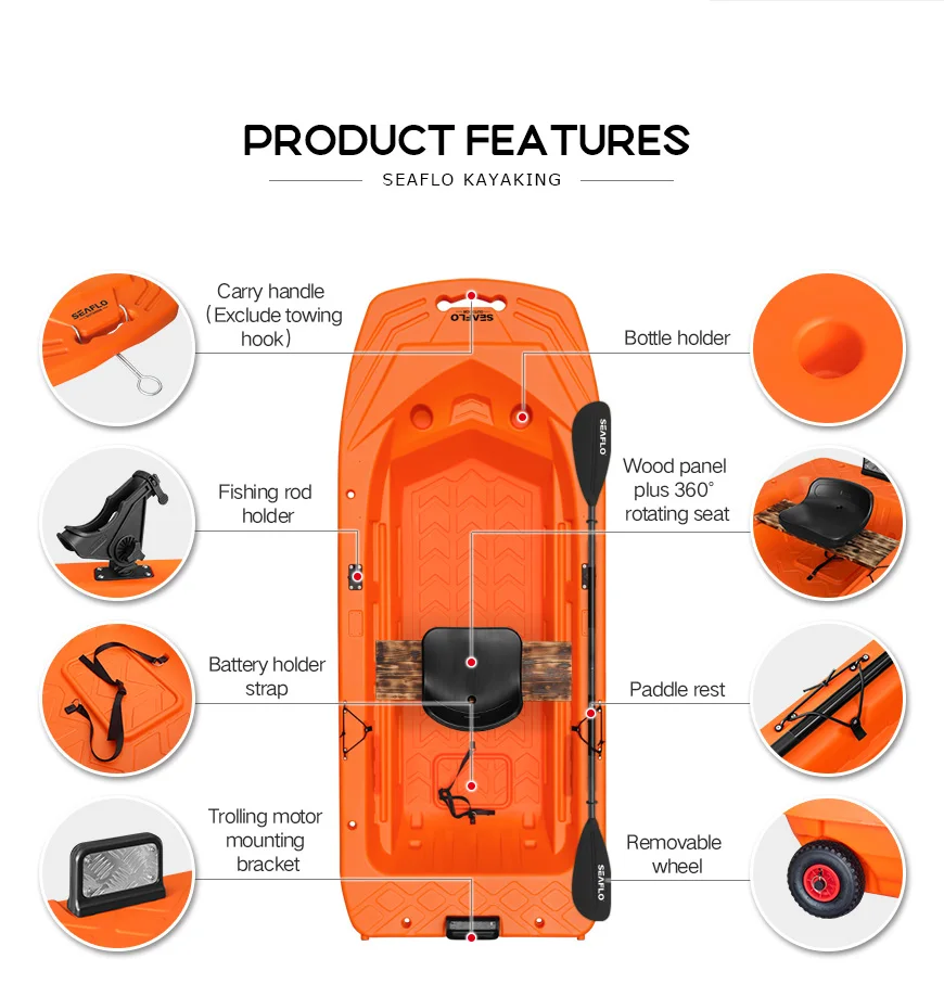 SEAFLO 264cm length two person sit on top cheap plastic fishing boat can be equipped electric motor boat with accessory optional