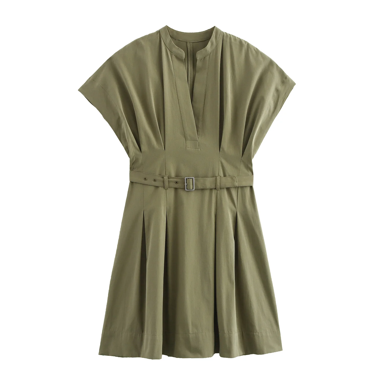 3 colorway solid color crew neck short sleeve sashes pleated casual fashion summer mini dress for ladies