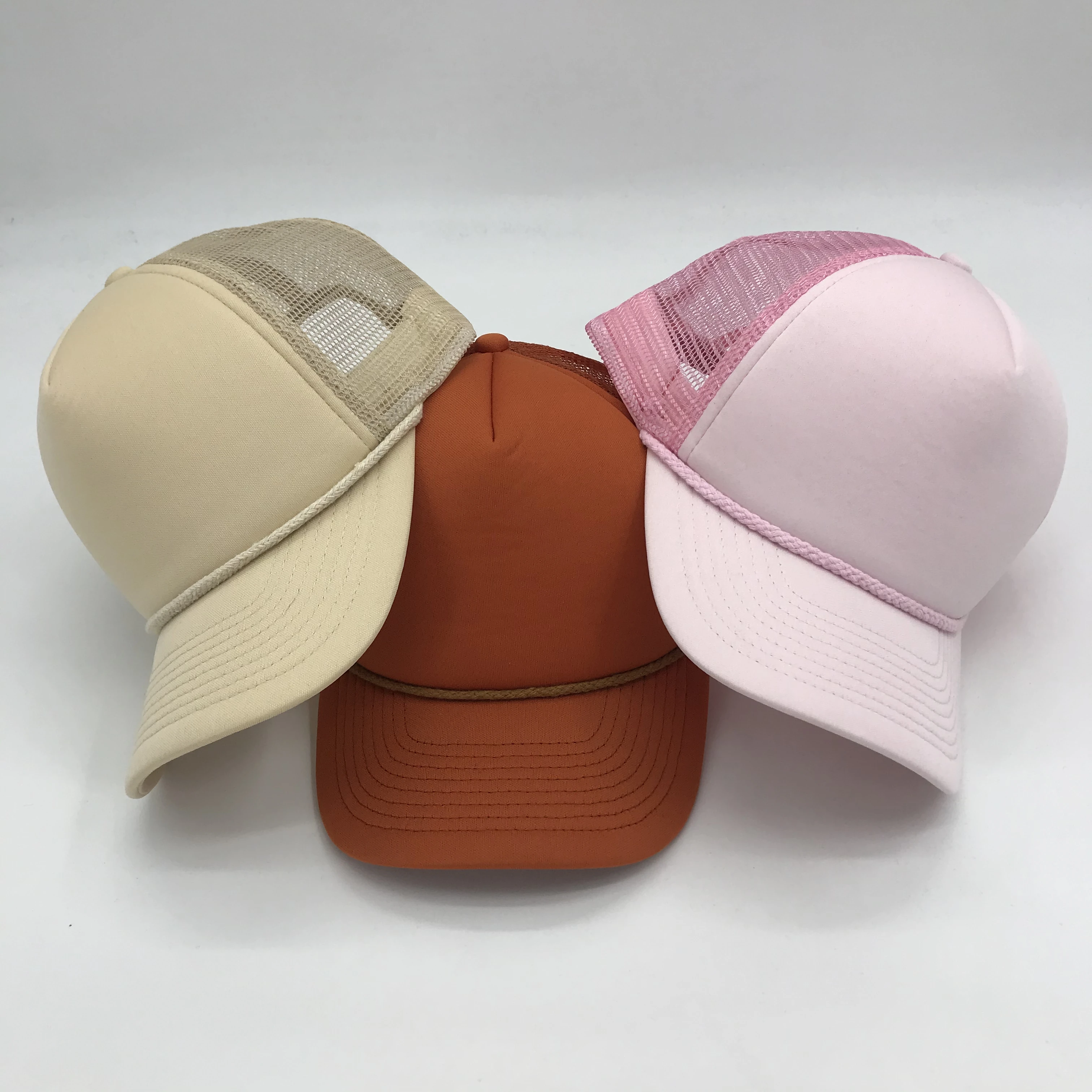 Custom Puff Printing Embroidery Logo Blank 5 panel Polyester Foam Trucker Hats Mesh Caps