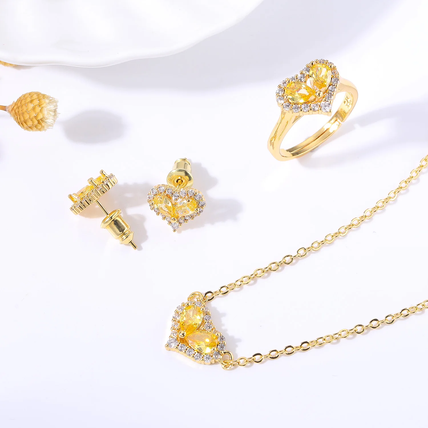 Dubai Bridal Pendant Chain Jewelry Necklace Fashion Wedding Accessories Jewelry Set AAA Cubic Zirconia Women Gift Gold Zircon