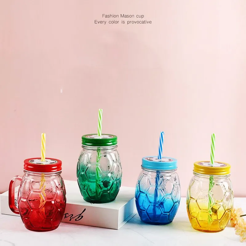 16oz Red Blue Green Pineapple Shape Glass Mason Jar with Handle and Metal lids for Fruit Juice or Cold Drink