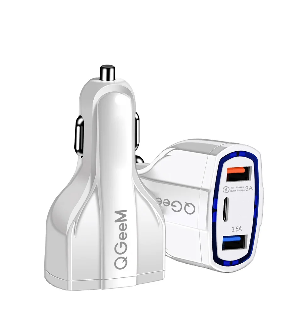 Mobile Accessories free shipping Quick Charger QC3.0 USB 3.1A USB C 3 PORTS Car Charger with 1 Type-C Port Car Charger adapter