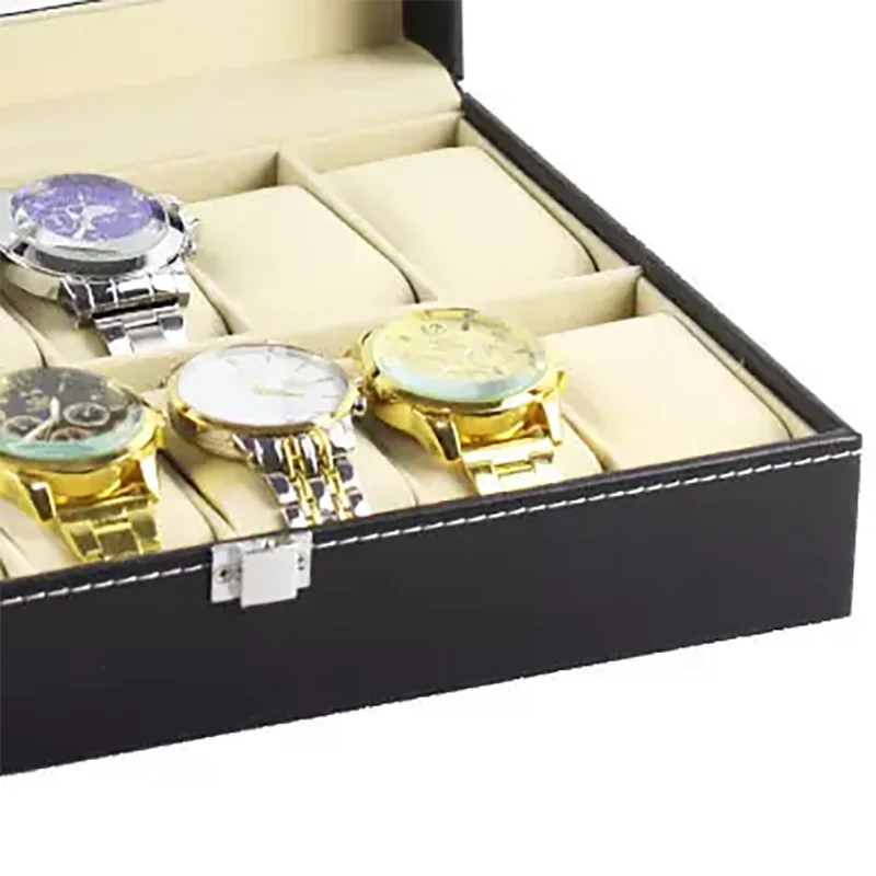 Customized Logo 12 slots glass window Genuine Jewelry box Leather Gift Box Watches Luxury Display Packing Travel Box
