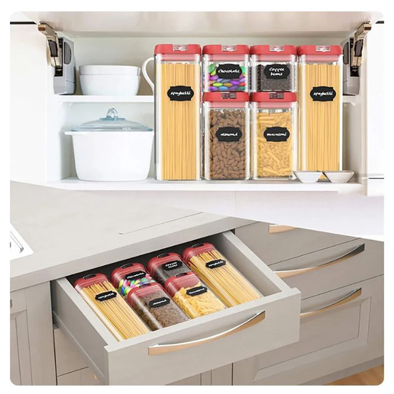 7 Pcs Set Bpa-Free Transparent Plastic Kitchen Organizer Storage Jar Food Storage Containers Set with Lids