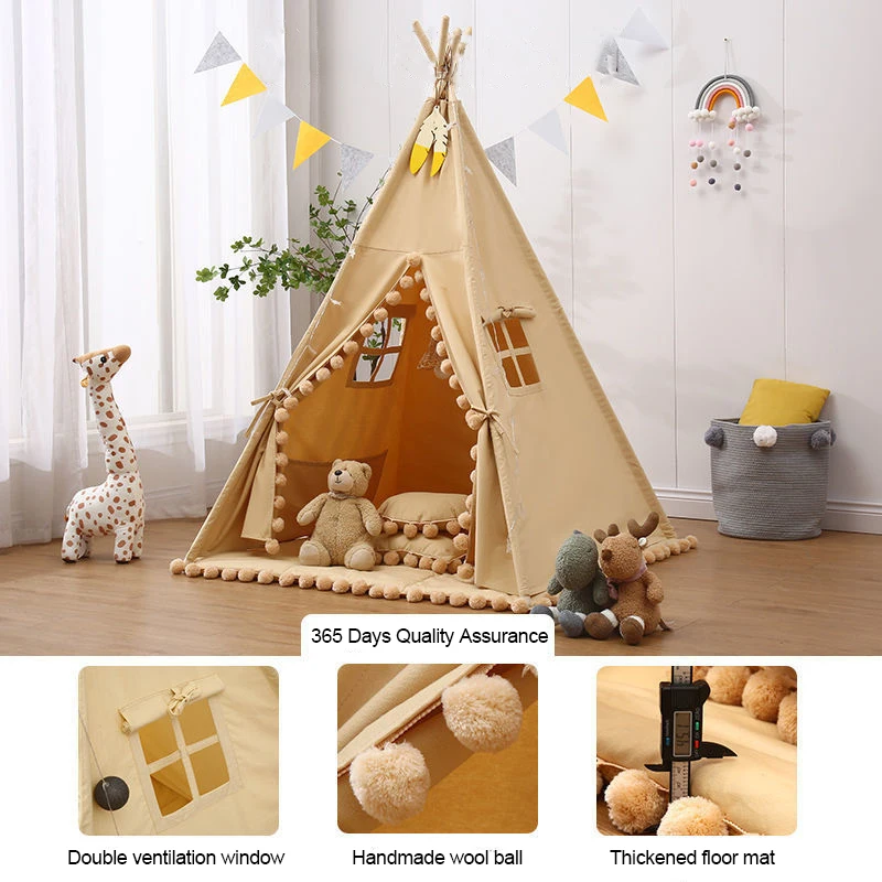 Children Cotton Canvas Princess Tipi Tent for Kids Indoor Indian Teepee Tent Playhouse