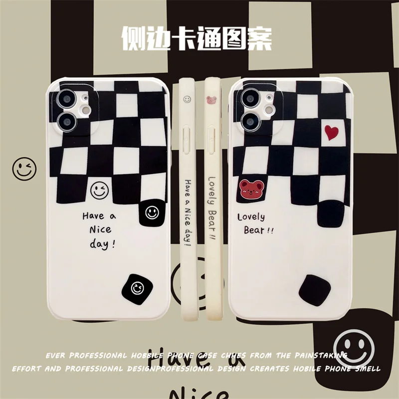 Wholesale Cartoon Lattice Bear Cute Cases For iphone 6 7 8 plus XS XR 11 12 13 MINI PRO Max Soft TPU Fully Cover Silicone Case