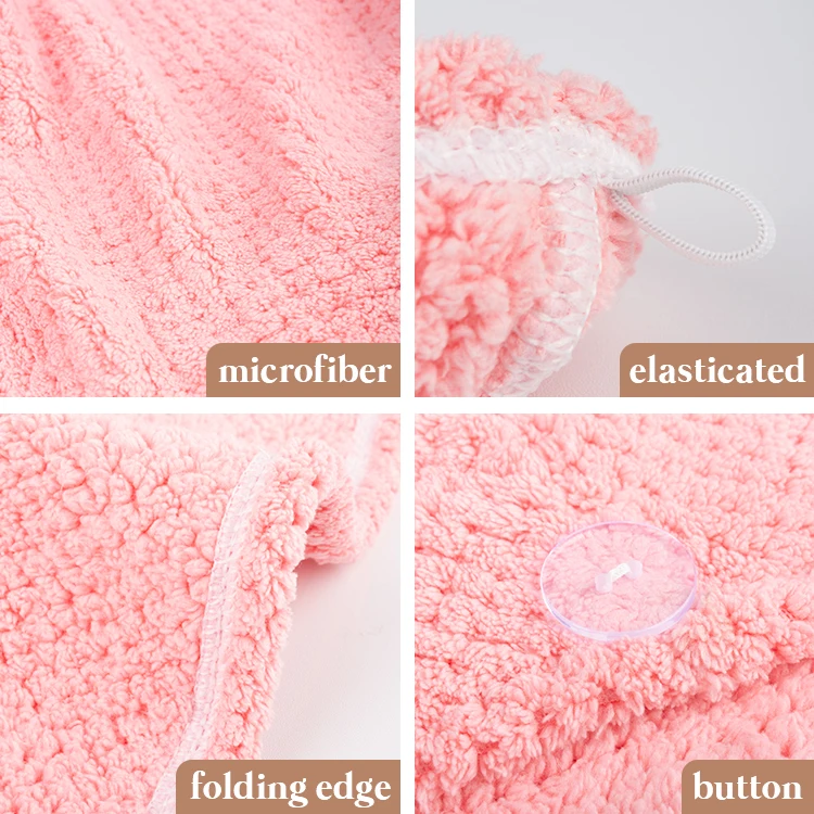 Double Layer Curly Hair Turban Towel Women Coral Fleece Hair Drying Wrap High quality Curly Hair with Button many Sizes