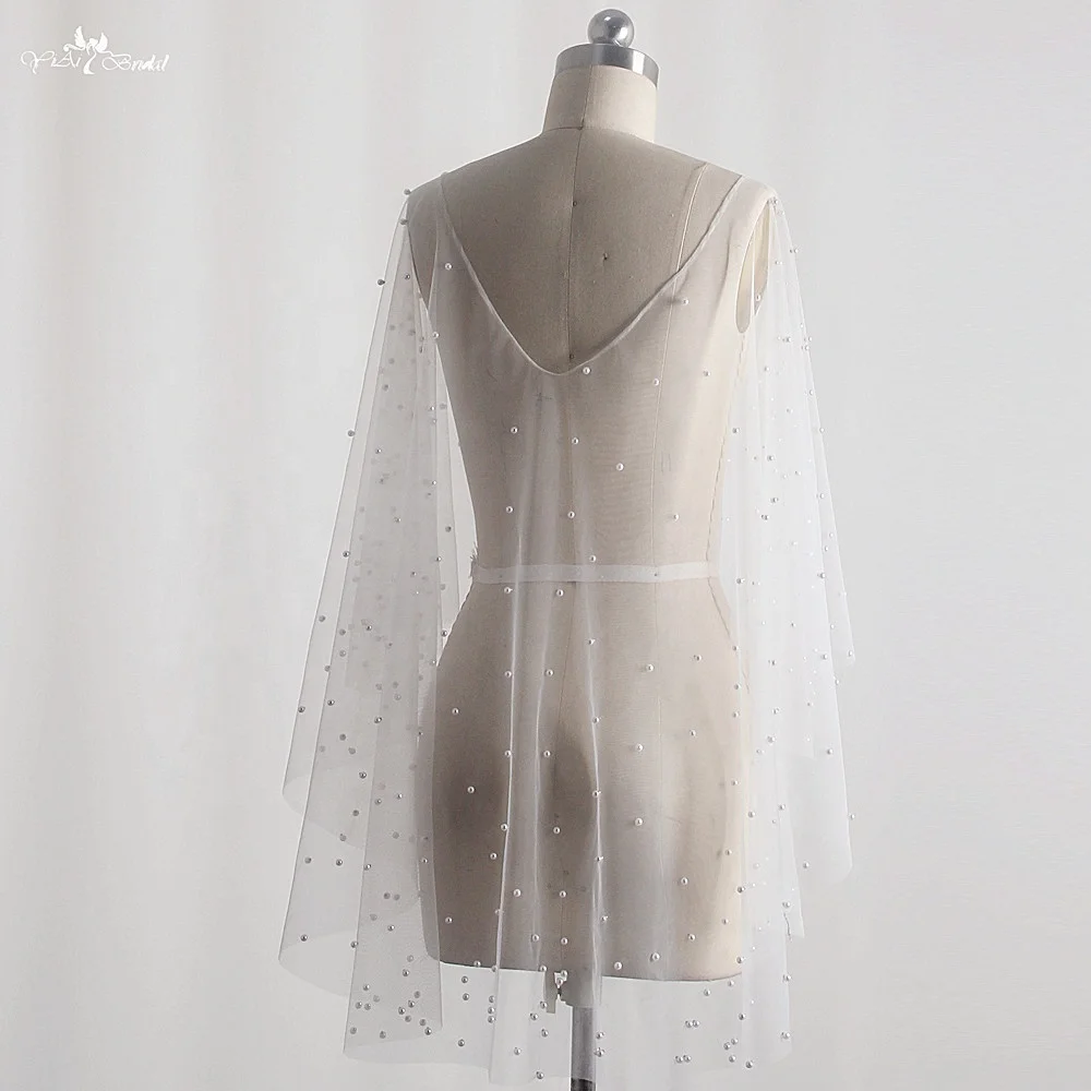 LZP616 Royal Pearls Bolero Women Ivory Short Front Long Back Victorian Bridal Cape Cheap Wedding Accessories