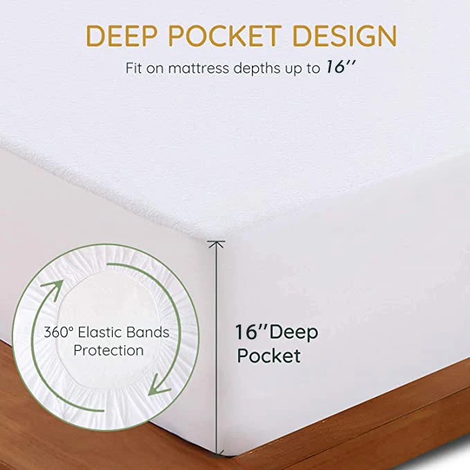 165gsm Bamboo Terry Cloth Mattress Protector, Ultra Soft Bamboo Cooling 100% Waterproof Mattress Cover, Vinyl-Mattress Topper