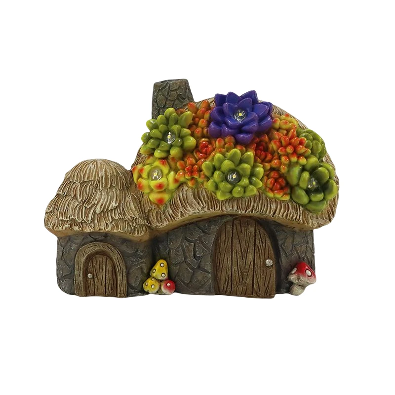 2023 New Outdoor garden figurines house structure statue led table lamp cute building toy solar figurine garden decoration