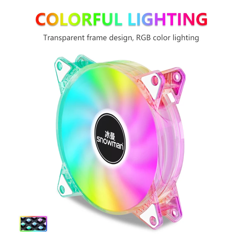 SNOWMAN Super Silent Large Air Volume Radiator PC 120mm Fan LED Colorful  Ventilador Cooling Fan for PC Case