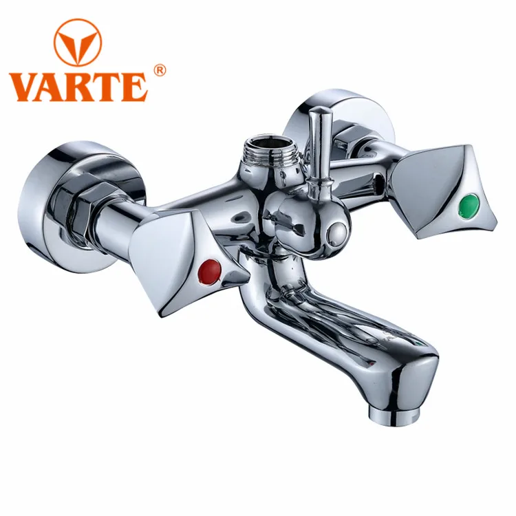 Chrome Finished Wall Mounted Double Handle Bath Mixer Faucet Bathroom Taps