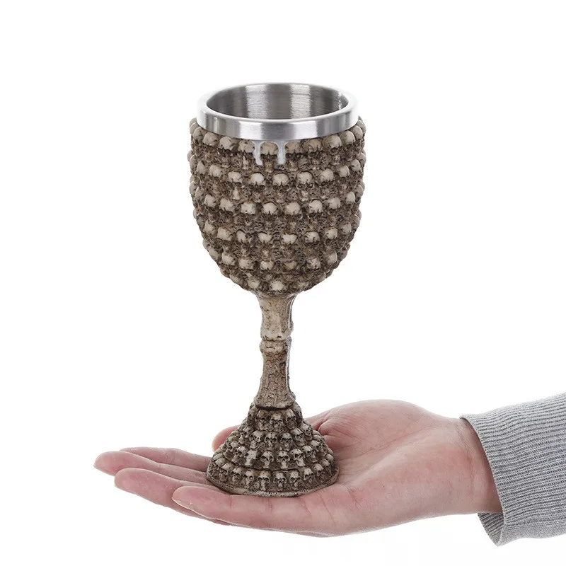 Halloween Party Cups Unique Wine Glass Double Wall Stainless Steel Spooky Skeleton Wine Resin Goblet