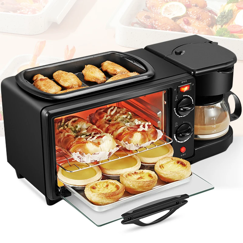 Home Multi-function Three-in-one Breakfast Machine Coffee Oven Toaster Commercial Mini Electric Oven Omelette Gift